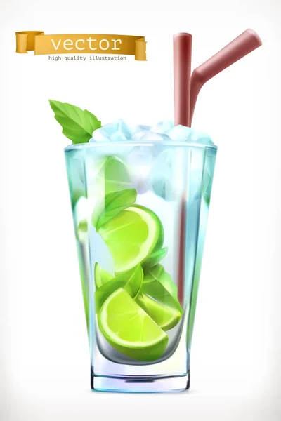 Mojito, Summer Cocktail 3d vector icon — Stock Vector