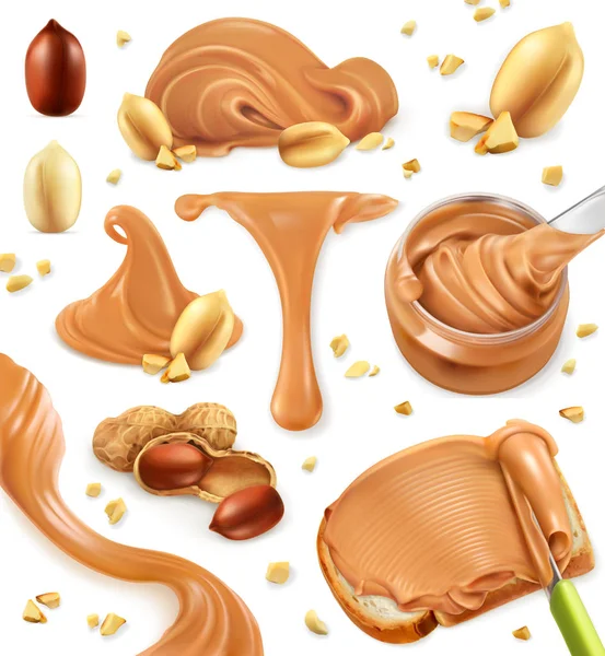 Manteiga de amendoim, conjunto de ícones vetoriais 3d — Vetor de Stock