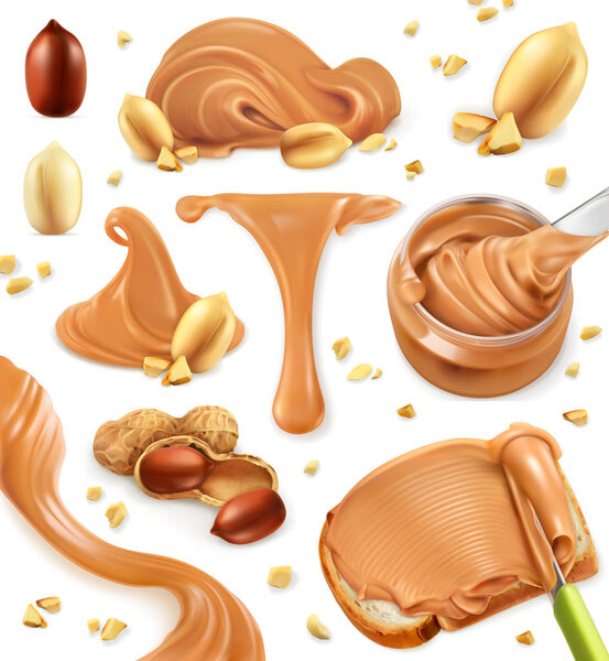 Peanut butter, 3d vector icon set