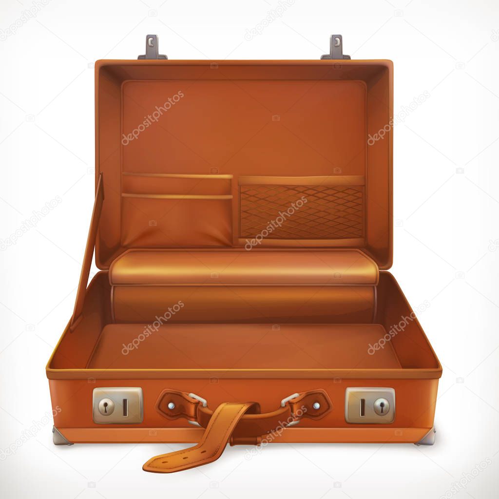 Open suitcase, 3d vector icon