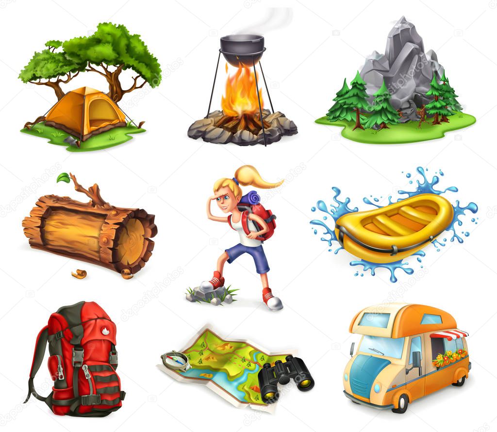 set of camp and adventure icons