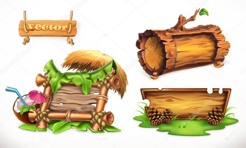 set with wood banners