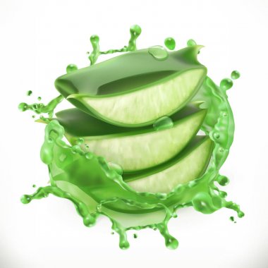 Aloe vera suyu sıçrama içinde parçaları