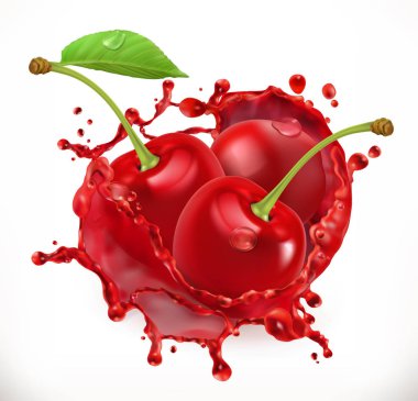 Three cherries in splash of juice clipart