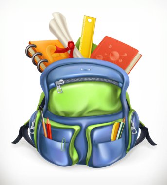 Okul malzemeleri ile dolu sırt çantası