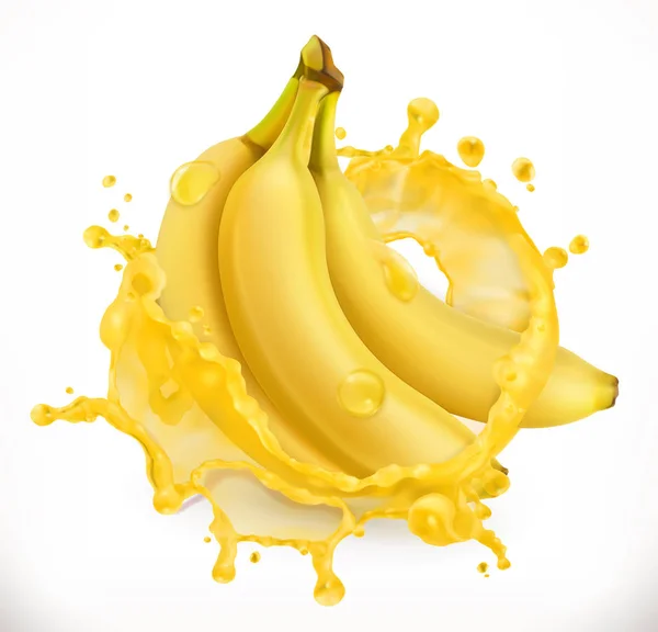 Bunch of bananas in splash of juice — Stock Vector