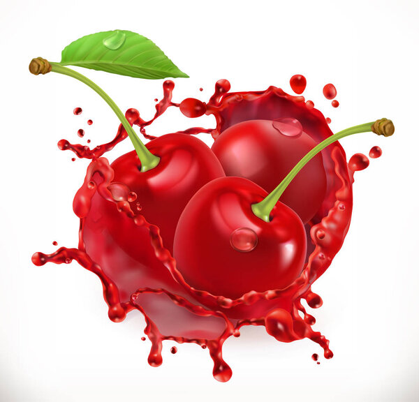 Three cherries in splash of juice
