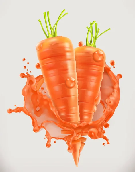 Dos zanahorias en un chorrito de jugo — Vector de stock