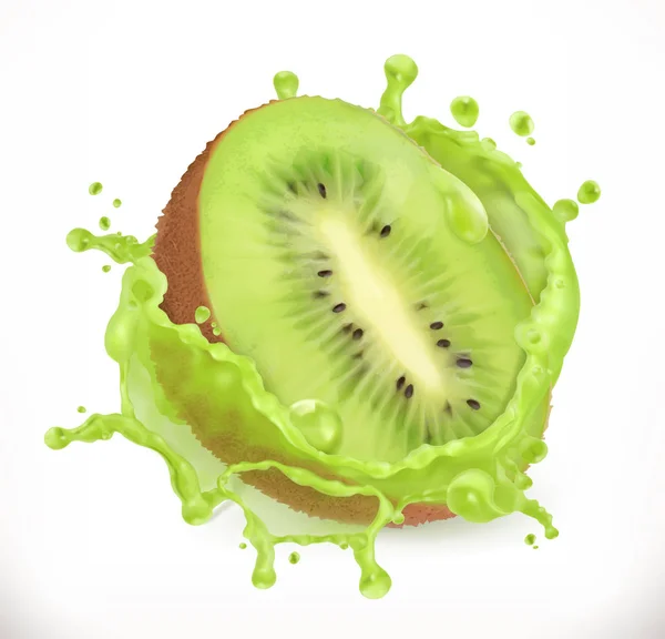 Kiwi frais dans une goutte de jus — Image vectorielle