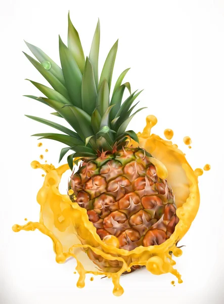 Свежий ананас в брызгах сока — стоковый вектор
