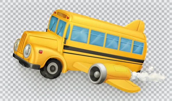 Bus scolaire avec ailes d'avion — Image vectorielle