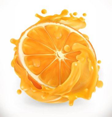 Orange juice. Fresh fruit. 3d realism, vector icon clipart