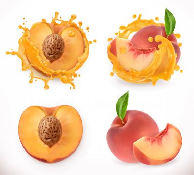 Peach juice. Fresh fruit, 3d vector icon clipart