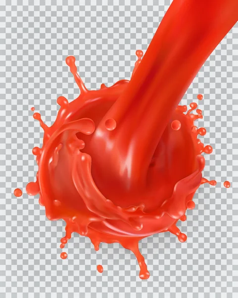 Una spruzzata di vernice rossa. Pomodoro, Fragole. Realismo 3d, icona vettoriale — Vettoriale Stock