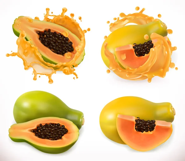 Sumo de mamão. Frutas frescas, conjunto de ícones vetoriais 3d —  Vetores de Stock