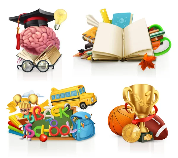 Concepts scolaires, ensemble vectoriel 3d — Image vectorielle