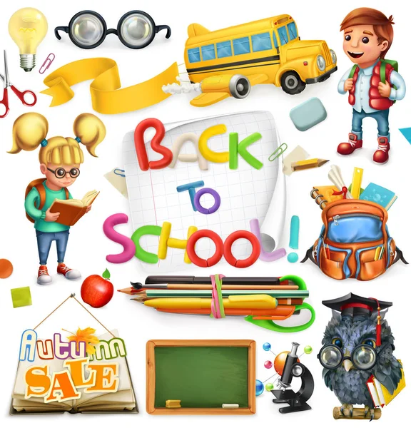 School and education. Back to school. 3d vector icon set — Stock Vector