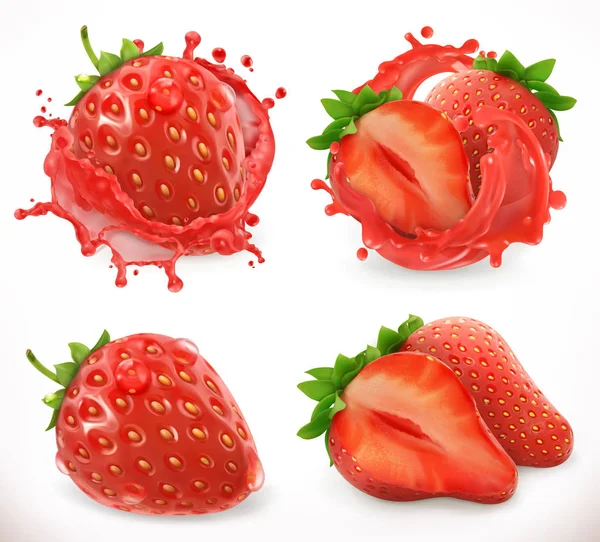 Χυμό φράουλας. Φρέσκα φρούτα, 3d ρεαλιστική διάνυσμα εικονίδιο — Διανυσματικό Αρχείο