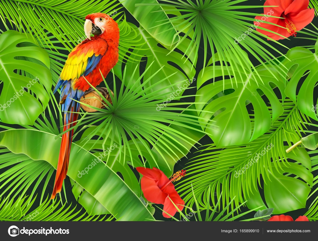 Jungle leaves and parrot, seamless pattern. 3d vector realistic background  Stock Vector Image by ©natis76 #165899910