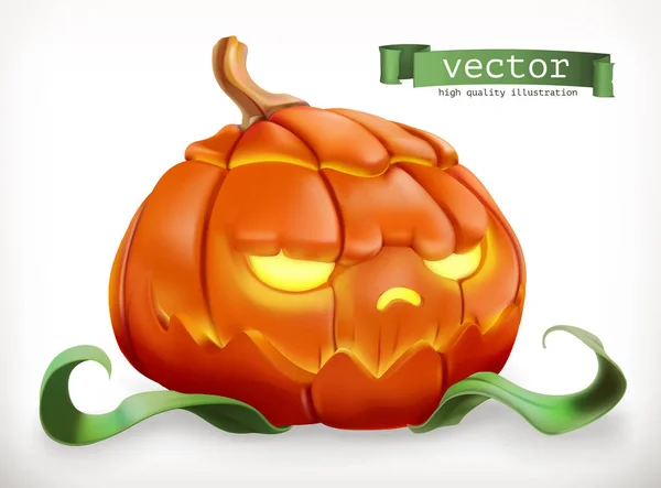 Wyrzeźbiona dynia. Szczęśliwego Halloween, ikona wektora 3D — Wektor stockowy