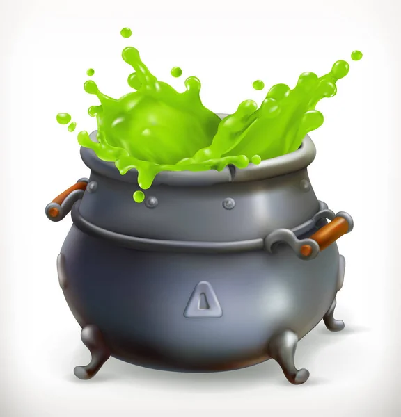 Maceta. Cocina de brujas. Feliz Halloween, icono del vector 3d — Vector de stock