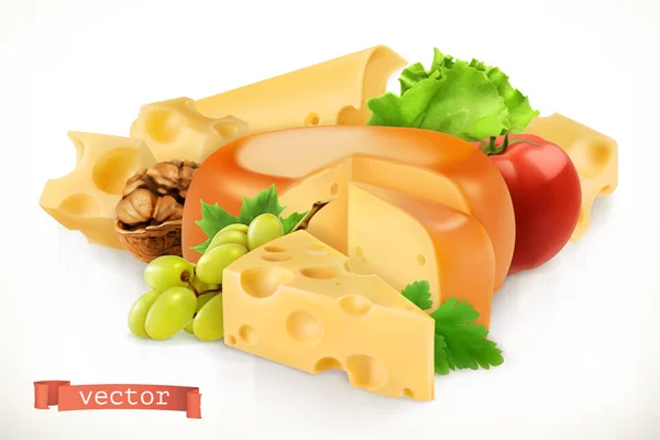 Fromage, fruits et légumes. icône vectorielle 3d — Image vectorielle