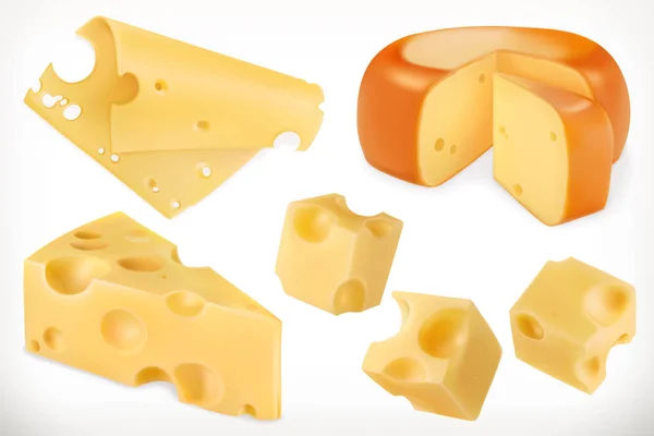 Cheese. 3d vector icon set — Stock Vector