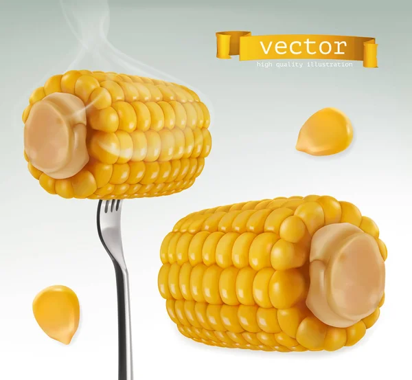 Heiße Mais auf Gabel. 3D-Vektorsymbol — Stockvektor