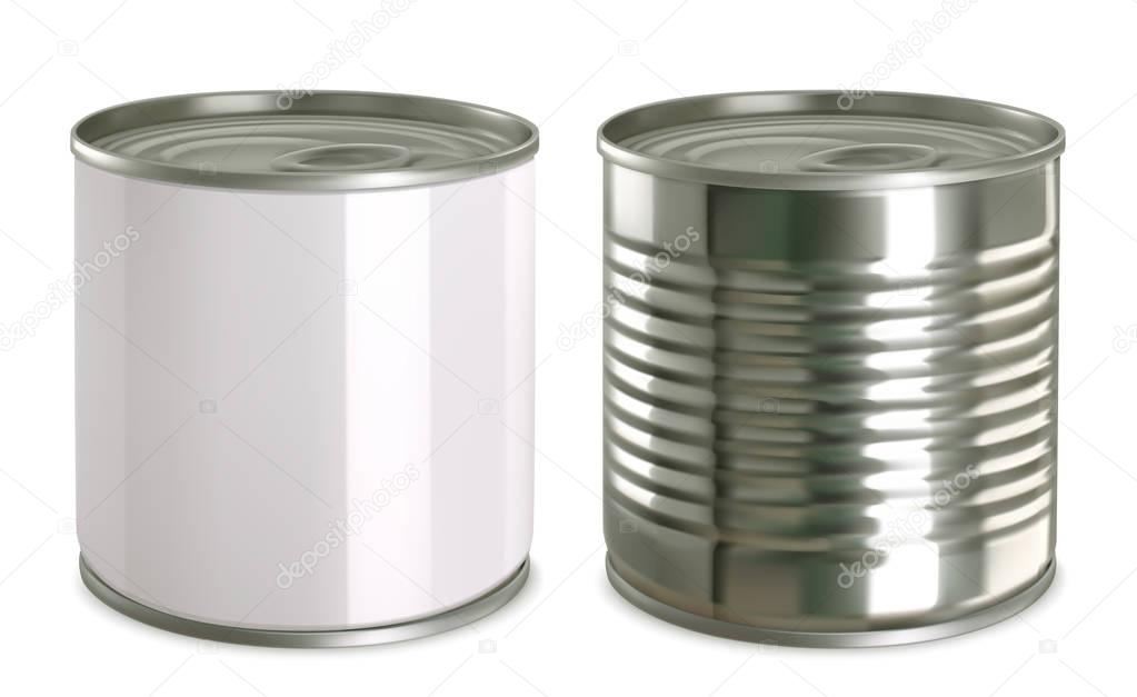 Tin can mock up. 3d realistic vector icon set