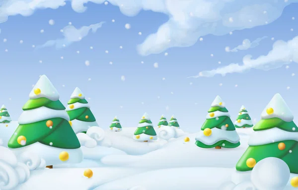 Χριστουγεννιάτικο φόντο. Χειμερινό τοπίο 3d διανυσματική απεικόνιση — Διανυσματικό Αρχείο