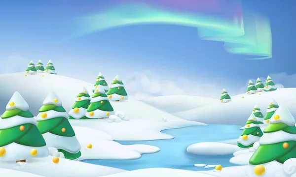 Winter landscape. Christmas background 3d vector illustration — Stock Vector