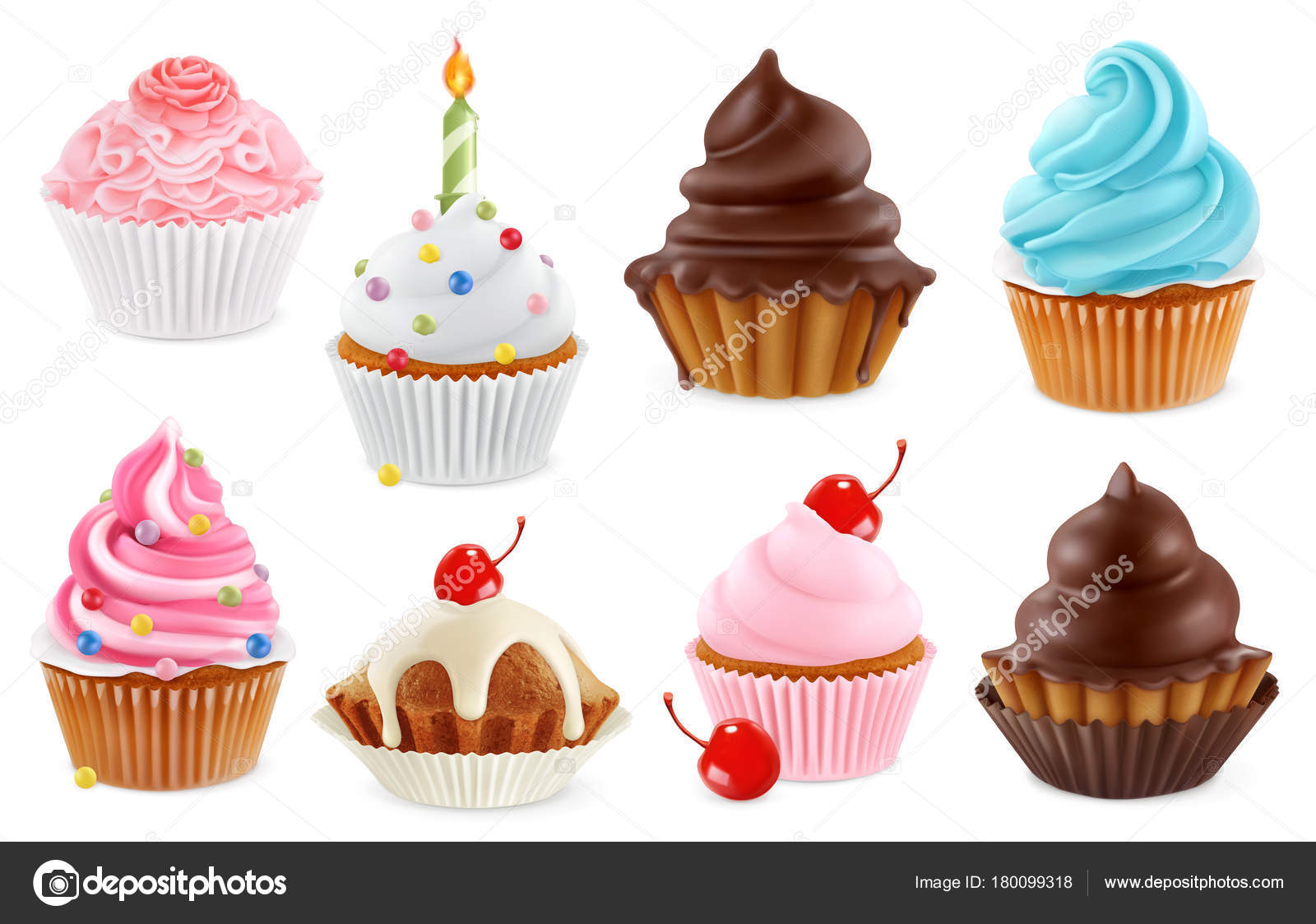 Cupcake Fairy Cake 3d Realistic Vector Icon Set Stock Vector Image By C Natis76