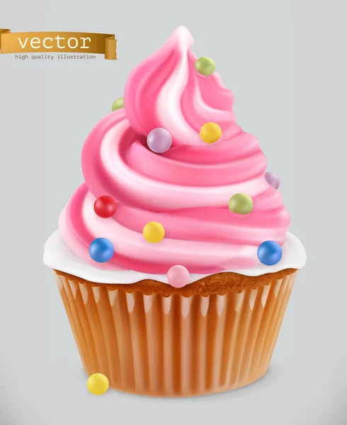 Cupcake, tündér torta. 3D reális vector icon — Stock Vector