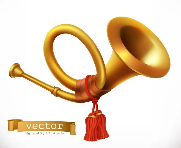 Tromba d'oro. Corno. icona vettoriale — Vettoriale Stock