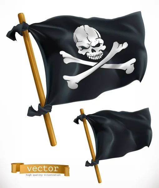 Pirat. Schwarze Flagge. Jolly Roger 3D-Vektorsymbol — Stockvektor