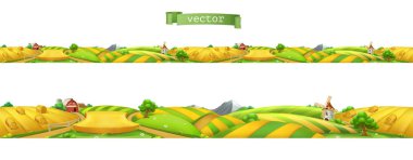 Farm. Landscape, seamless panorama. 3d vector illustration clipart