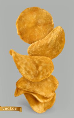 Patates cipsi, paket tasarımı. 3d gerçekçi vektör