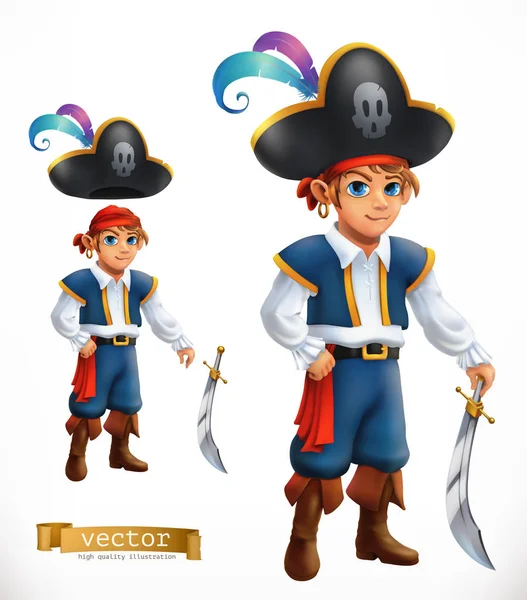 Ragazzo pirata. Icona del vettore 3d — Vettoriale Stock