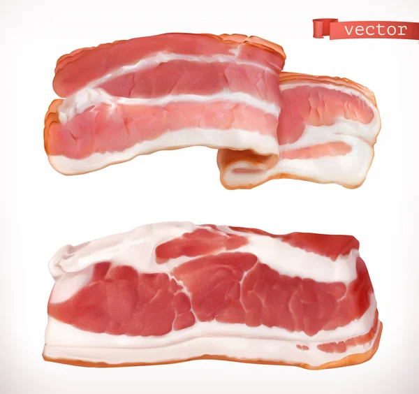 Bacon. Fresh meat, 3d realistic vector icon set — Stock Vector