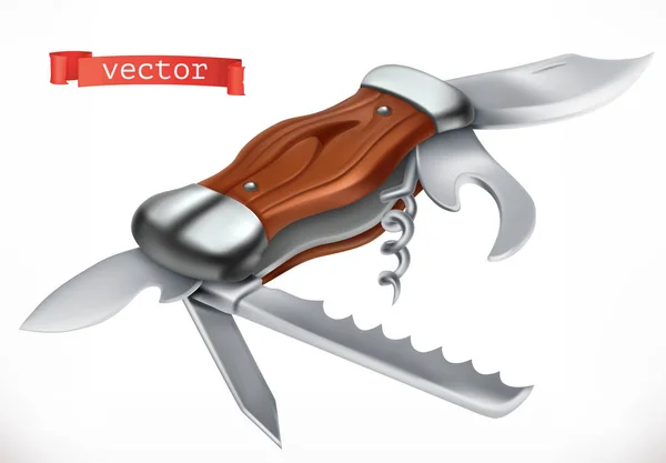 Couteau de poche multifonctionnel. icône vectorielle 3d — Image vectorielle