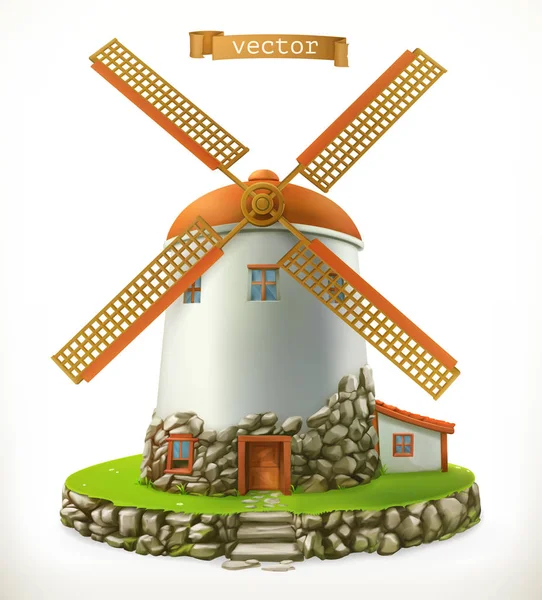 Oude molen. 3D-vector pictogram — Stockvector