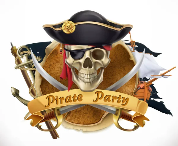 Pirate party. 3d vector emblem — Stock Vector