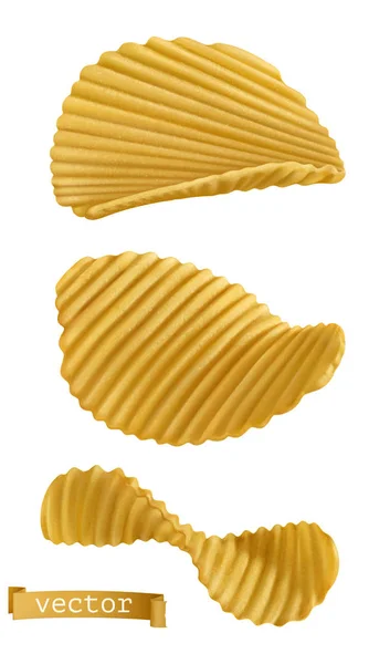 Aardappelchips. 3D realistische vector pictogram set — Stockvector