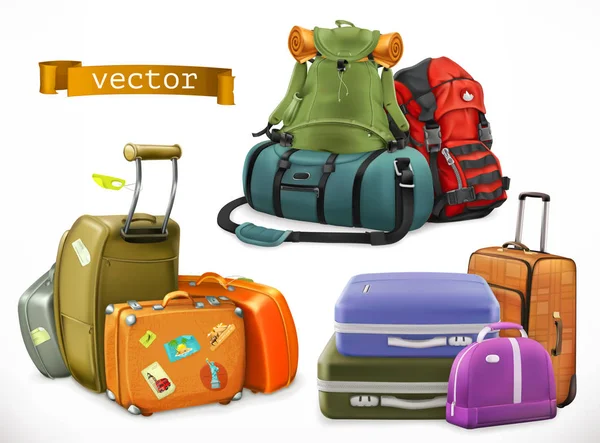 Viajar. Bolsa, mochila, maleta — Vector de stock