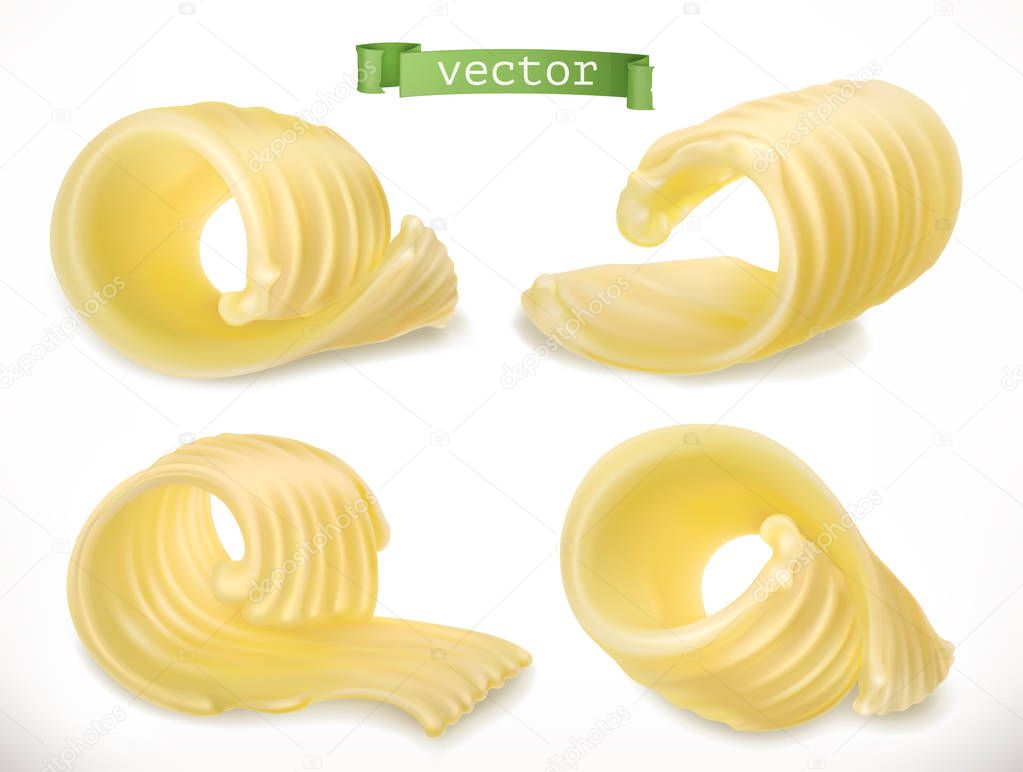 Butter. Curl. 3d realistic vector icon