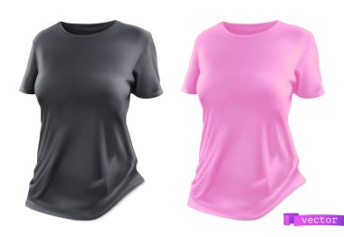 Siyah ve pembe tişört modeli. 3d gerçekçi vektör