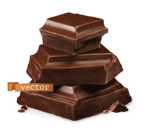 Piezas Chocolate Icono Vector Realista — Vector de stock