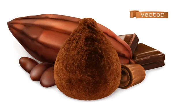 Cacao Truffe Chocolat Vecteur Réaliste — Image vectorielle