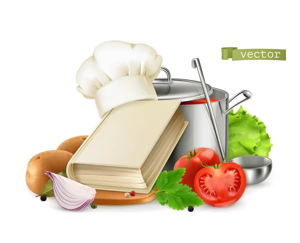 Matlagning Receptbok Realistisk Mat Illustration — Stock vektor