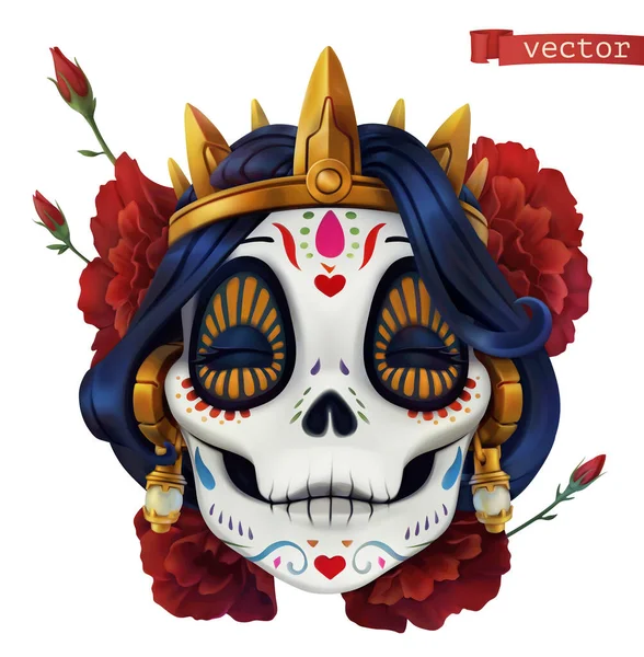 Day Dead Dia Los Muertos Skull Woman — Stock Vector